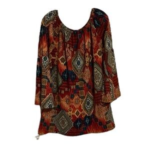 WinWin Relaxed Red and Orange Graphic Blouse